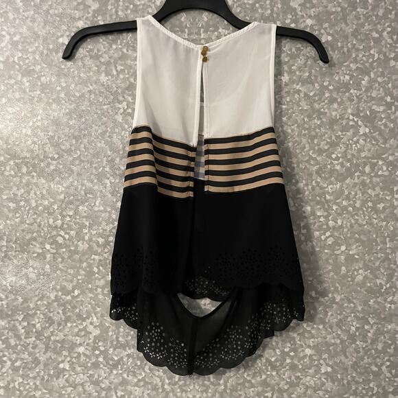 Hyfve Black & White Color Block Back Cutout Tank Top - Size Small - Brown Stripe - Picture 7 of 7